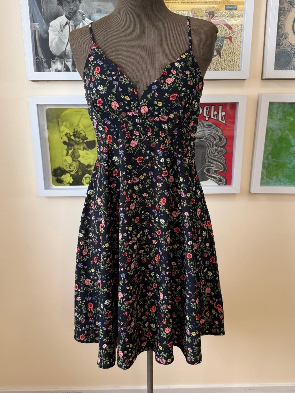 Y2K BLACK FLORAL SLIP DRESS • COQUETTE COTTAGECORE MINI DRESS
